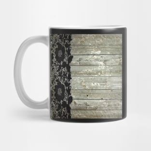 rustic chic modern girly gray barn wood black lace Mug